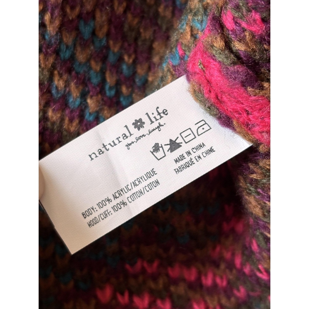 Natural Life Sweater Womens S/M Multicolor Floral Hooded Chunky Knit Boho - Picture 5 of 7